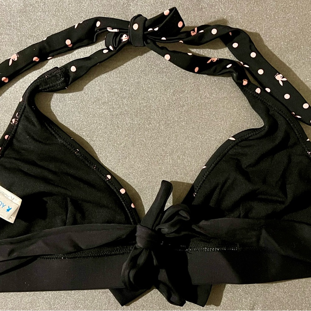 Playboy Black Polka Dot Bikini Set Size XL – Tie Sides & Bow Detail - Picture 5 of 12
